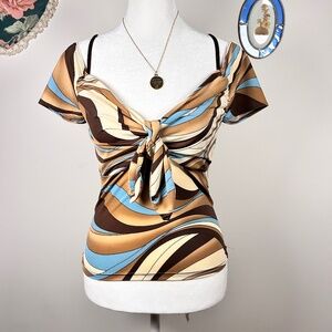 Y2K Brown Tie Front Top